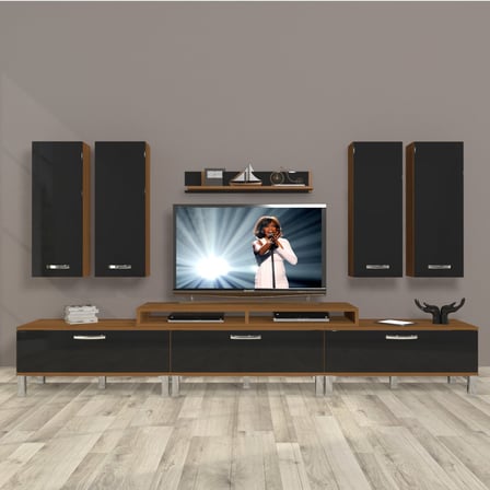 Decoraktiv Ekoflex 8d Slm Krom Ayaklı Tv Ünitesi Tv Sehpası - Ceviz Siyah