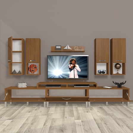 Decoraktiv Ekoflex 8da Slm Krom Ayaklı Tv Ünitesi Tv Sehpası - Naturel Ceviz