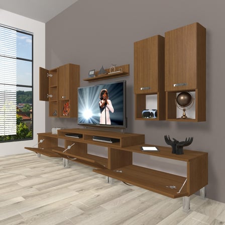 Decoraktiv Ekoflex 8da Slm Krom Ayaklı Tv Ünitesi Tv Sehpası - Naturel Ceviz