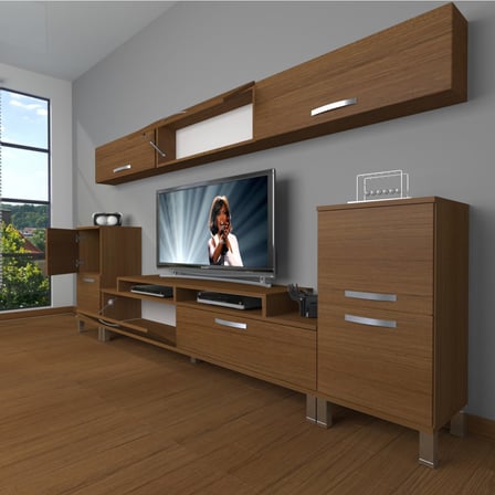 Decoraktiv Ekoflex 9 Slm Krom Ayaklı Tv Ünitesi Tv Sehpası - Naturel Ceviz