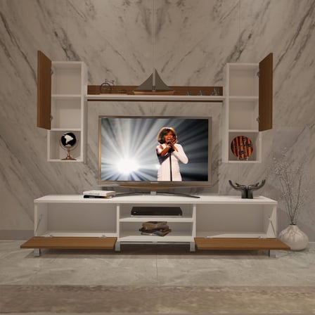 Decoraktiv Eko 5da Slm Dvd Krom Ayaklı Tv Ünitesi Tv Sehpası - Beyaz Ceviz