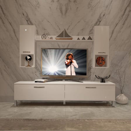 Decoraktiv Eko 5da Slm Std Krom Ayaklı Tv Ünitesi Tv Sehpası - Parlak Beyaz