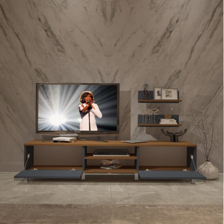 Decoraktiv Eko 4 Mdf Dvd Krom Ayaklı Tv Ünitesi Tv Sehpası - Ceviz Antrasit