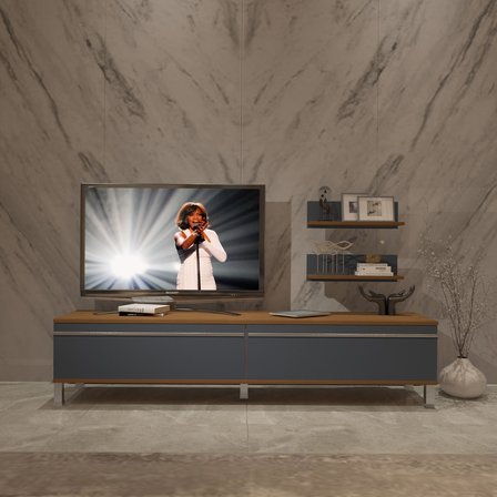 Decoraktiv Eko 4 Mdf Std Krom Ayaklı Tv Ünitesi Tv Sehpası - Ceviz Antrasit