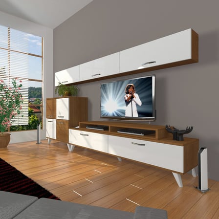 Decoraktiv Ekoflex 8 Slm Retro Tv Ünitesi Tv Sehpası - Ceviz Beyaz