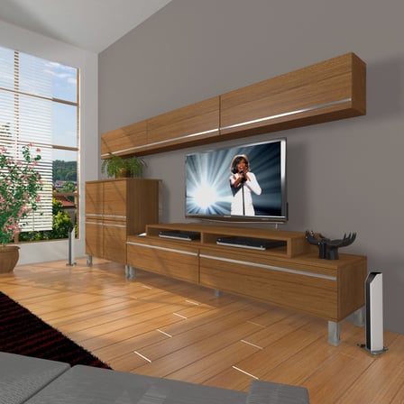 Decoraktiv Ekoflex 8 Mdf Krom Ayaklı Tv Ünitesi Tv Sehpası - Naturel Ceviz