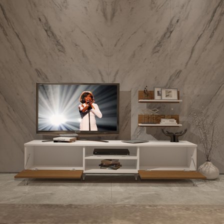 Decoraktiv Eko 4 Slm Dvd Silver Tv Ünitesi Tv Sehpası - Beyaz Ceviz