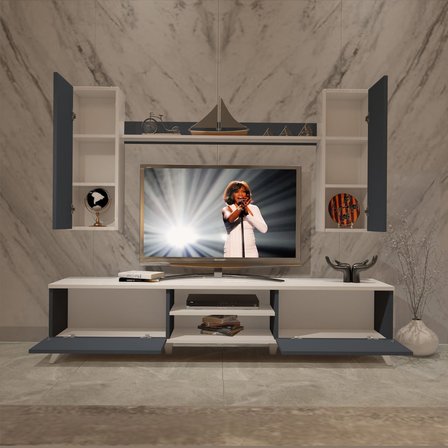 Decoraktiv Eko 5d Mdf Dvd Retro Tv Ünitesi Tv Sehpası - Beyaz Antrasit