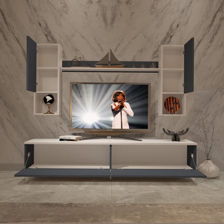 Decoraktiv Eko 5da Mdf Std Silver Tv Ünitesi Tv Sehpası - Beyaz Antrasit