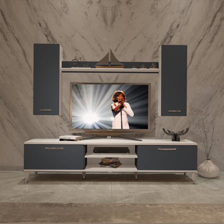 Decoraktiv Eko 7 Mdf Dvd Silver Tv Ünitesi Tv Sehpası - Beyaz Antrasit