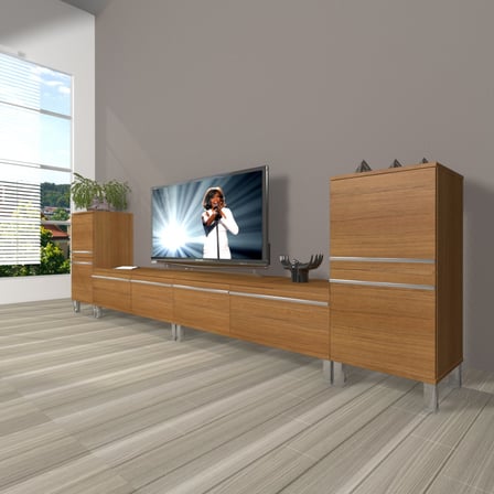Decoraktiv Eko 9220t Mdf Krom Ayaklı Tv Ünitesi Tv Sehpası - Naturel Ceviz