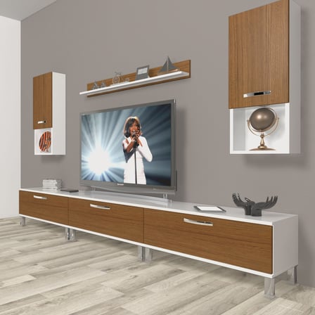 Decoraktiv Eko 270da Mdf Krom Ayaklı Tv Ünitesi Tv Sehpası - Beyaz Ceviz
