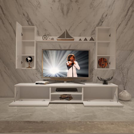 Decoraktiv Eko 5d Mdf Dvd Tv Ünitesi Tv Sehpası - Parlak Beyaz