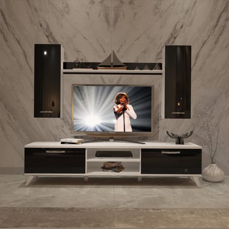 Decoraktiv Eko 5d Mdf Dvd Retro Tv Ünitesi Tv Sehpası - Beyaz Siyah