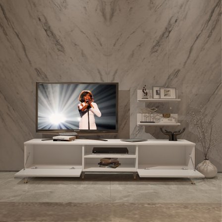 Decoraktiv Eko 4 Mdf Dvd Gold Tv Ünitesi Tv Sehpası - Parlak Beyaz