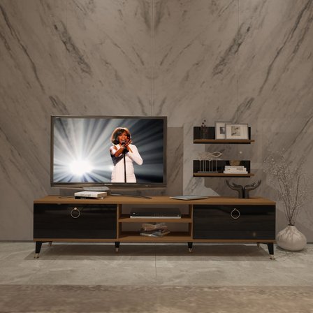 Decoraktiv Eko 4 Mdf Dvd Gold Tv Ünitesi Tv Sehpası - Ceviz Siyah
