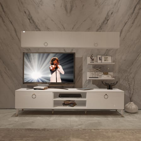 Decoraktiv Eko 5 Mdf Dvd Gold Tv Ünitesi Tv Sehpası - Parlak Beyaz