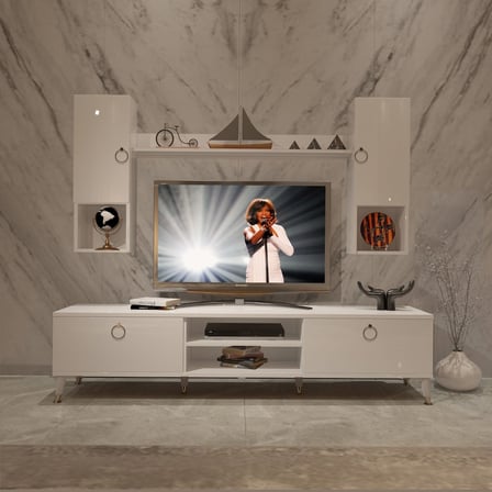 Decoraktiv Eko 5da Mdf Dvd Gold Tv Ünitesi Tv Sehpası - Parlak Beyaz