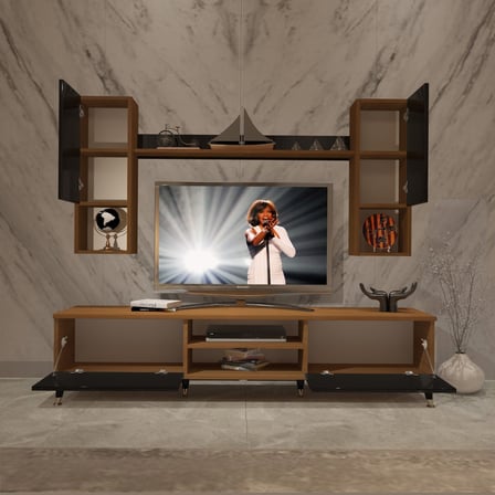 Decoraktiv Eko 5da Mdf Dvd Gold Tv Ünitesi Tv Sehpası - Ceviz Siyah