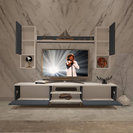 Decoraktiv Eko 5da Mdf Dvd Gold Tv Ünitesi Tv Sehpası - Beyaz Antrasit