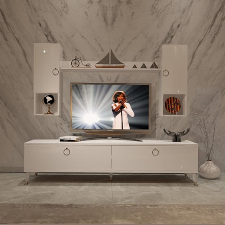 Decoraktiv Eko 5da Mdf Std Gold Tv Ünitesi Tv Sehpası - Parlak Beyaz