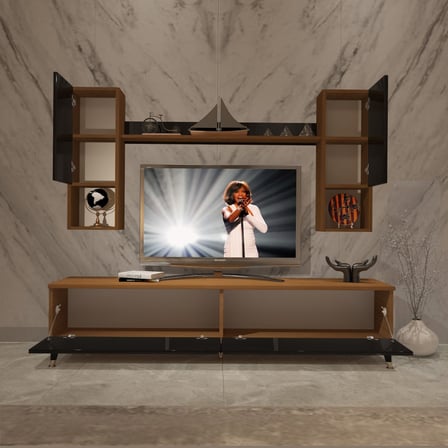 Decoraktiv Eko 5da Mdf Std Gold Tv Ünitesi Tv Sehpası - Ceviz Siyah