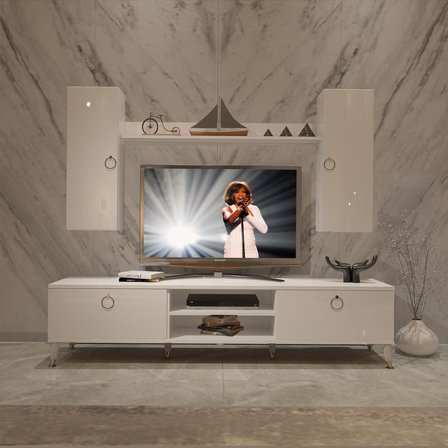 Decoraktiv Eko 7 Mdf Dvd Gold Tv Ünitesi Tv Sehpası - Parlak Beyaz