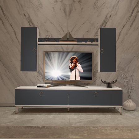 Decoraktiv Eko 7 Mdf Std Gold Tv Ünitesi Tv Sehpası - Beyaz Antrasit