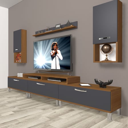 Decoraktiv Ekoflex 270da Mdf Krom Ayaklı Tv Ünitesi Tv Sehpası - Ceviz Antrasit