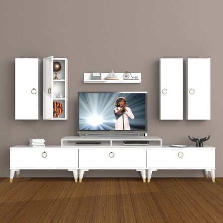Decoraktiv Ekoflex 8d Mdf Gold Tv Ünitesi Tv Sehpası - Parlak Beyaz