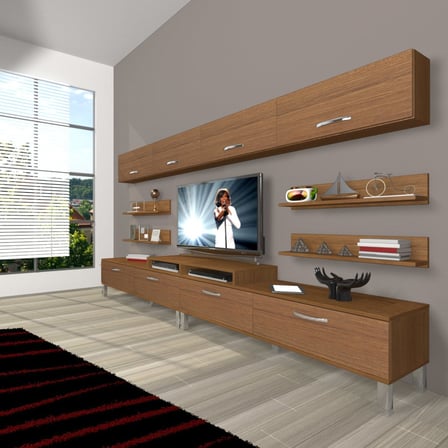 Decoraktiv Ekoflex 360y Slm Krom Ayaklı Tv Ünitesi Tv Sehpası - Naturel Ceviz