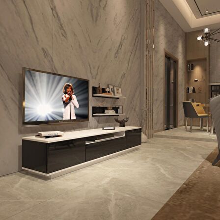 Decoraktiv Trendstyle 4S Mdf Tv Ünitesi Tv Sehpası - Beyaz - Siyah