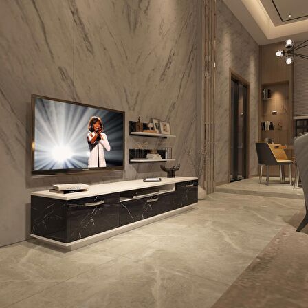 Decoraktiv Trendstyle 4 Slm Tv Ünitesi Tv Sehpası - Beyaz - Siyah Mermer