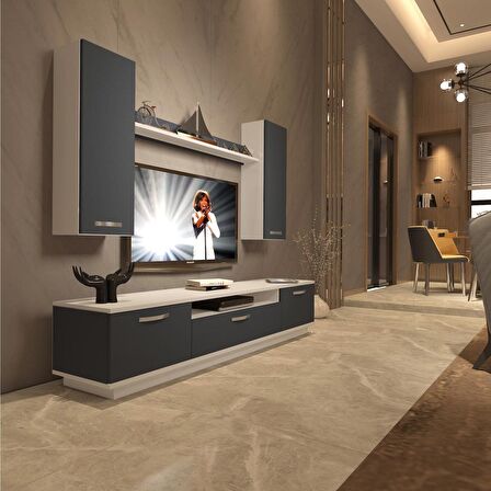 Decoraktiv Trendstyle 5D Mdf Tv Ünitesi Tv Sehpası - Beyaz - Antrasit