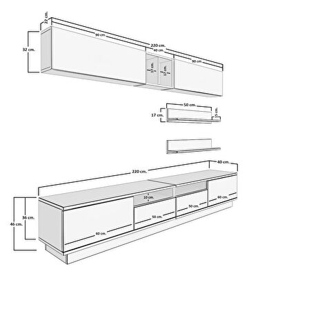 Decoraktiv Trendstyle 5220S Mdf Tv Ünitesi Tv Sehpası - Beyaz - Antrasit