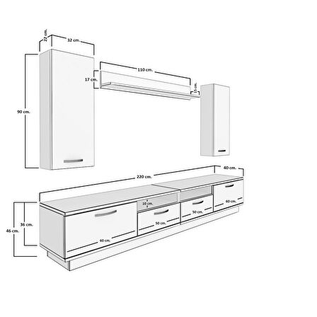 Decoraktiv Trendstyle 5220D Mdf Tv Ünitesi Tv Sehpası - Beyaz - Antrasit