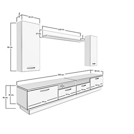 Decoraktiv Trendstyle 5220D Slm Tv Ünitesi Tv Sehpası - Beyaz - Ceviz