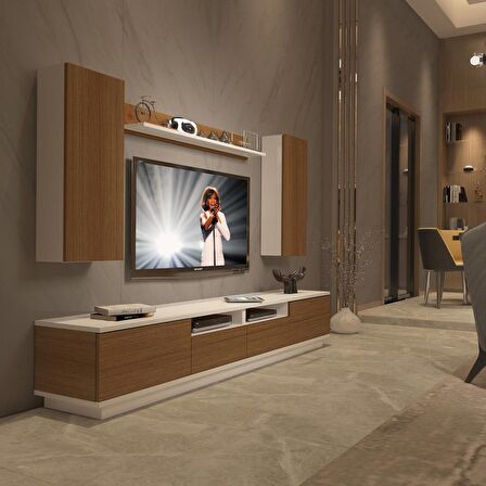 Decoraktiv Trendstyle 5220DS Slm Tv Ünitesi Tv Sehpası - Beyaz - Ceviz