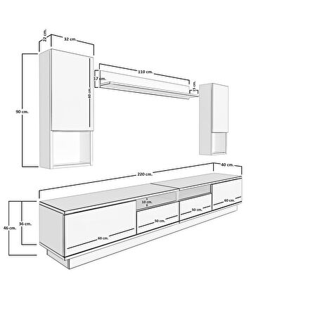 Decoraktiv Trendstyle 5220DAS Mdf Tv Ünitesi Tv Sehpası - Beyaz - Pera