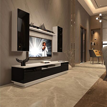 Decoraktiv Trendstyle 5DS Slm Tv Ünitesi Tv Sehpası - Beyaz - Siyah