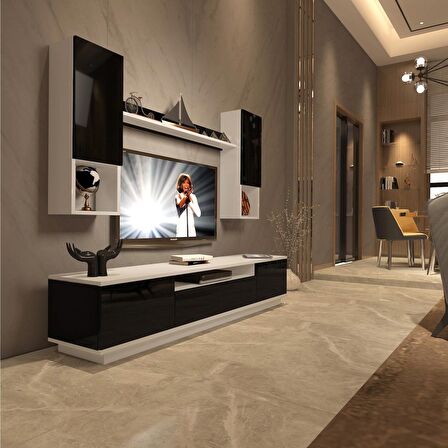 Decoraktiv Trendstyle 5DAS Mdf Tv Ünitesi Tv Sehpası - Beyaz - Siyah