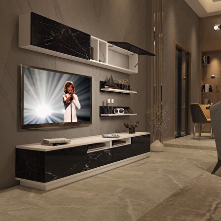 Decoraktiv Trendstyle 5220S Slm Tv Ünitesi Tv Sehpası - Beyaz - Siyah Mermer