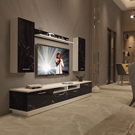 Decoraktiv Trendstyle 5220D Slm Tv Ünitesi Tv Sehpası - Beyaz - Siyah Mermer