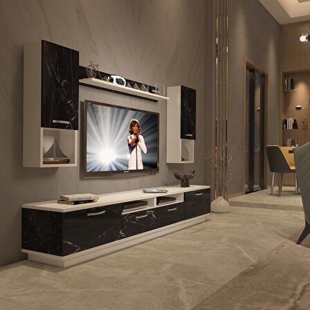 Decoraktiv Trendstyle 5220DA Slm Tv Ünitesi Tv Sehpası - Beyaz - Siyah Mermer