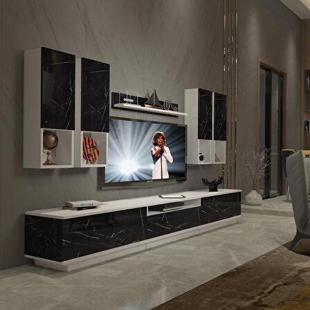 Decoraktiv Trendstyle 8DAS Slm Tv Ünitesi Tv Sehpası - Beyaz - Siyah Mermer