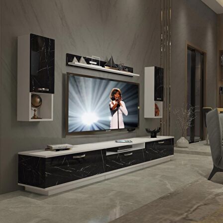 Decoraktiv Trendstyle 270DA Mdf Tv Ünitesi Tv Sehpası - Beyaz - Siyah Mermer