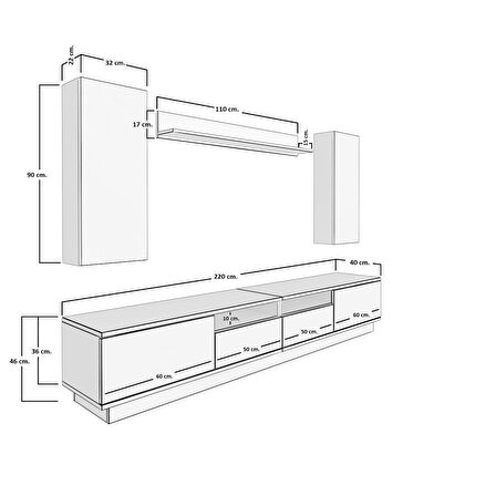 Decoraktiv Trendstyle 5220DS Mdf Tv Ünitesi Tv Sehpası - Ceviz - Beyaz