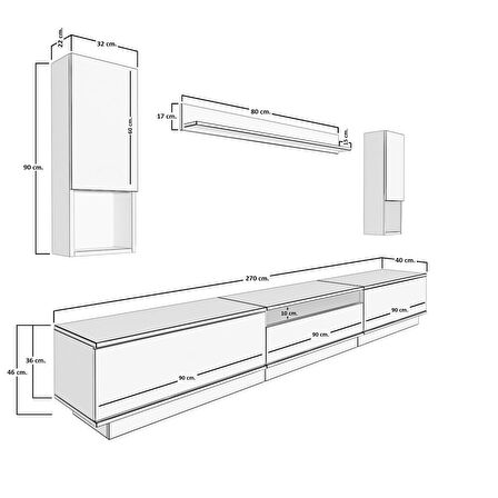 Decoraktiv Trendstyle 270DAS Mdf Tv Ünitesi Tv Sehpası - Ceviz - Beyaz