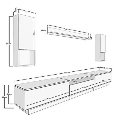 Decoraktiv Trendstyle 270DAS Slm Tv Ünitesi Tv Sehpası - Ceviz - Beyaz