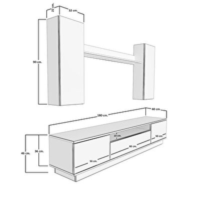 Decoraktiv Trendstyle 5DS Mdf Tv Ünitesi Tv Sehpası - Pera - Siyah